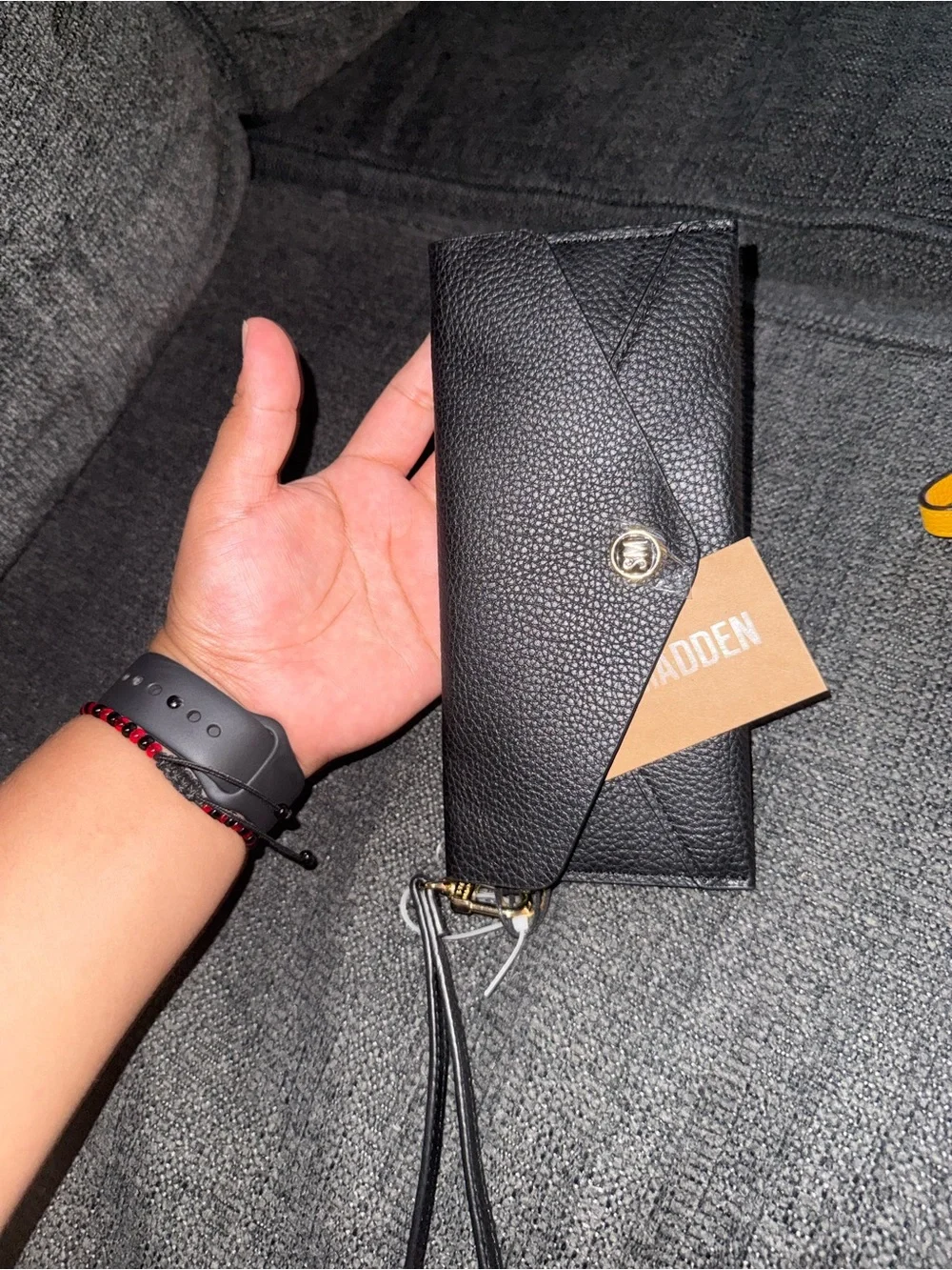 Steve Madden Black Pebbled Leather Wristlet with Gold Turn Lock